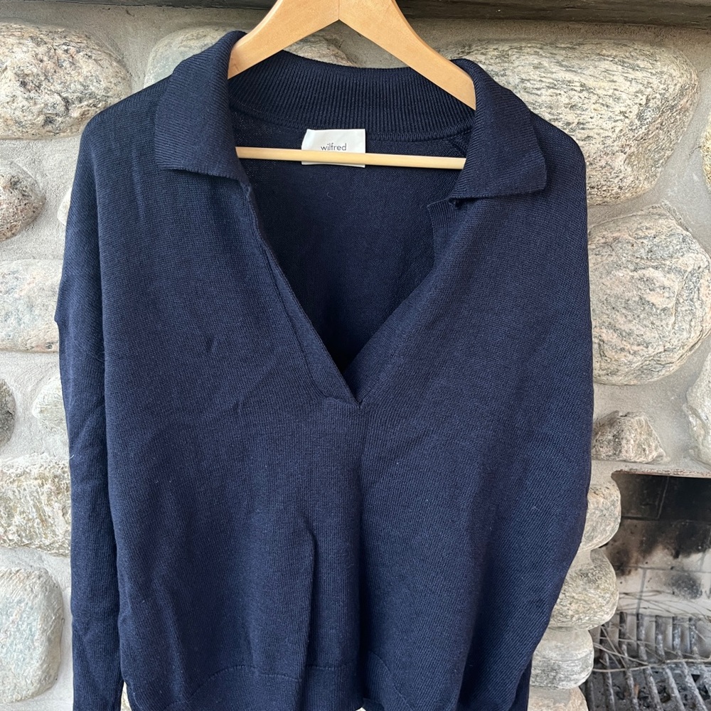 Aritzia Wilfred Wool Collar V-Neck Sweater
